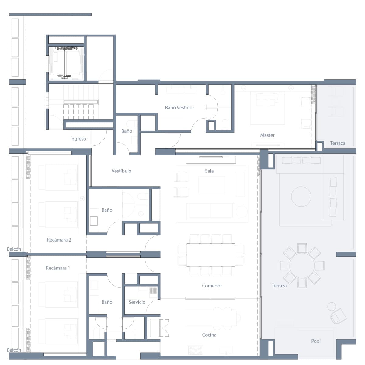 UAVI — floor plan, Three-Bedroom · Tower 4