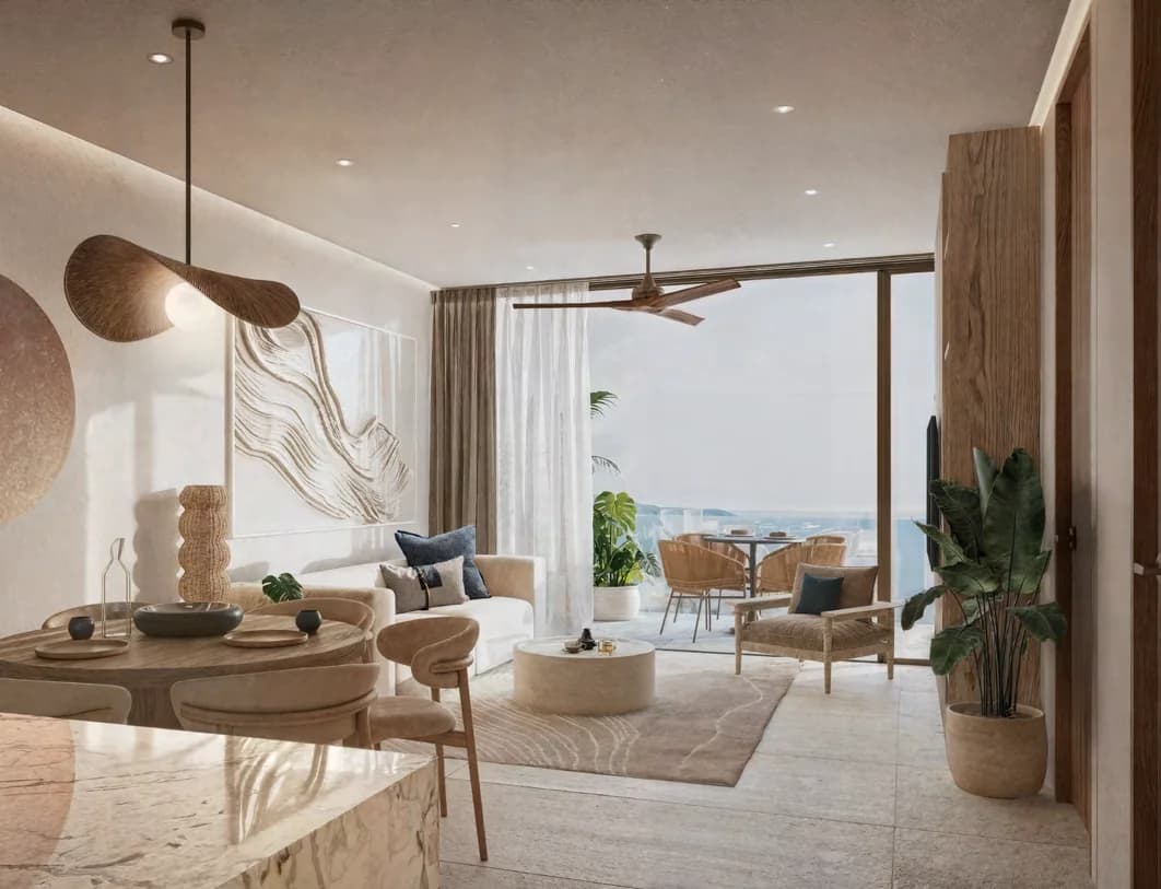 Andiamo — Living and dining, opening to the terrace