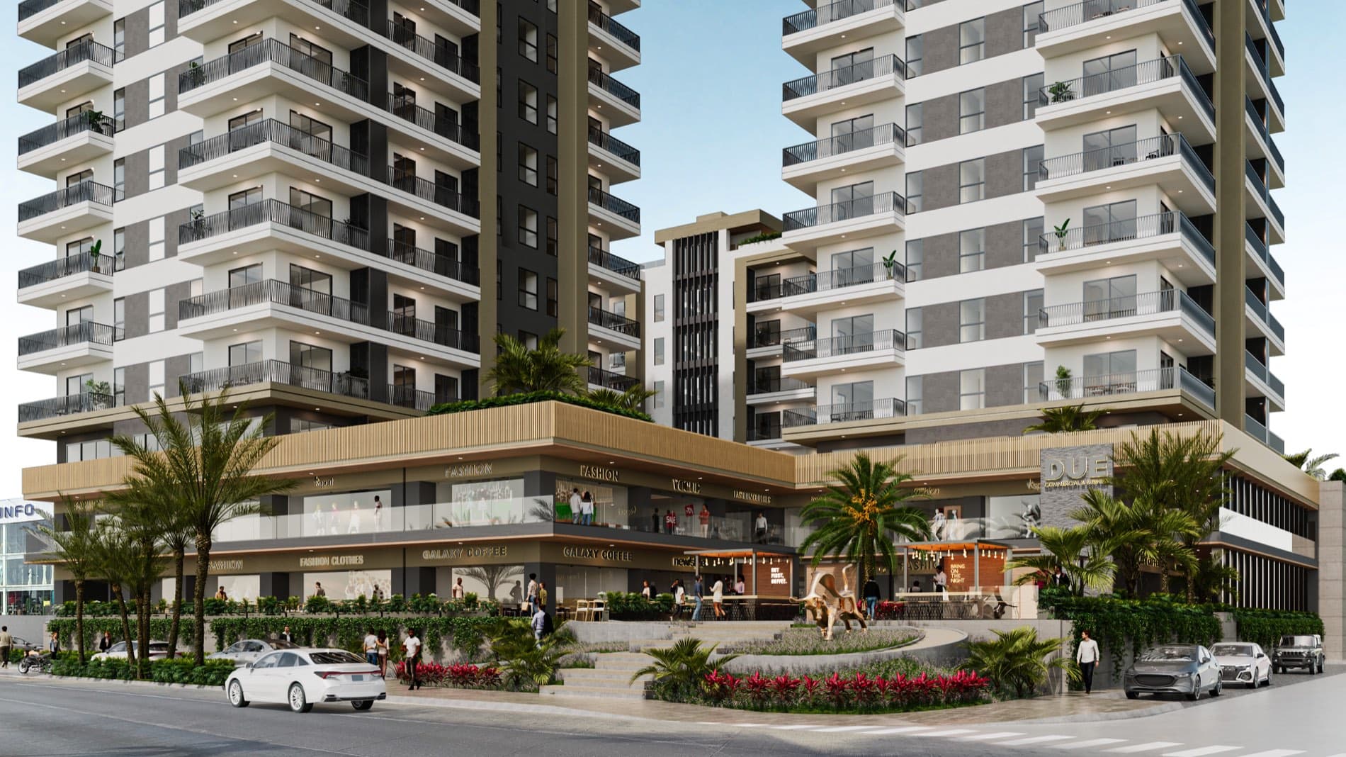 The DUE Shopping paseo on Medina Ascencio · developer render