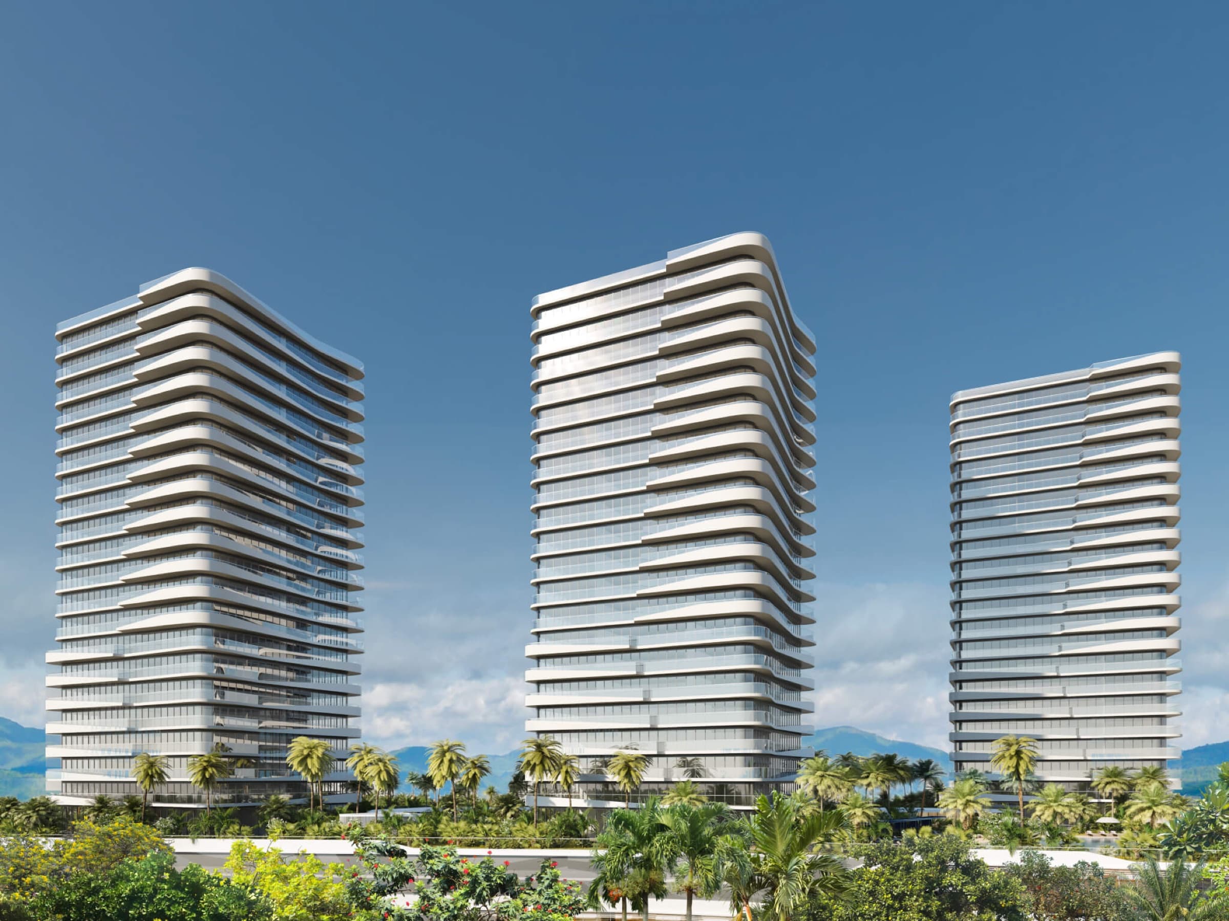 Marina Village — three residential towers above Avenida Francisco Medina Ascencio, Puerto Vallarta
