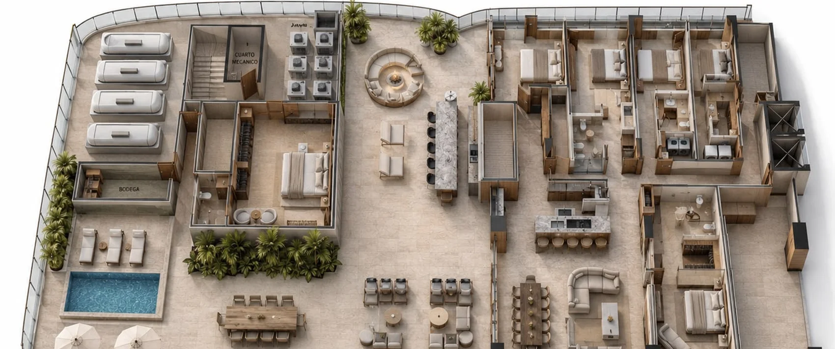 3D Top View — Full Residence